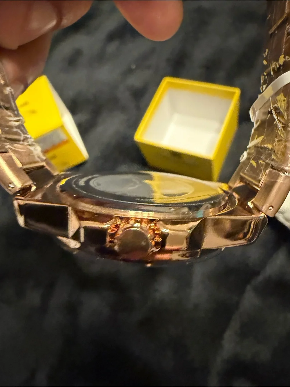 Invicta Rose Gold Tone Watch with Black Dial